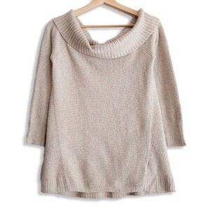 AEO Off-Shoulder Soft Knit Sweater Top Light Beige Cream Sz M
